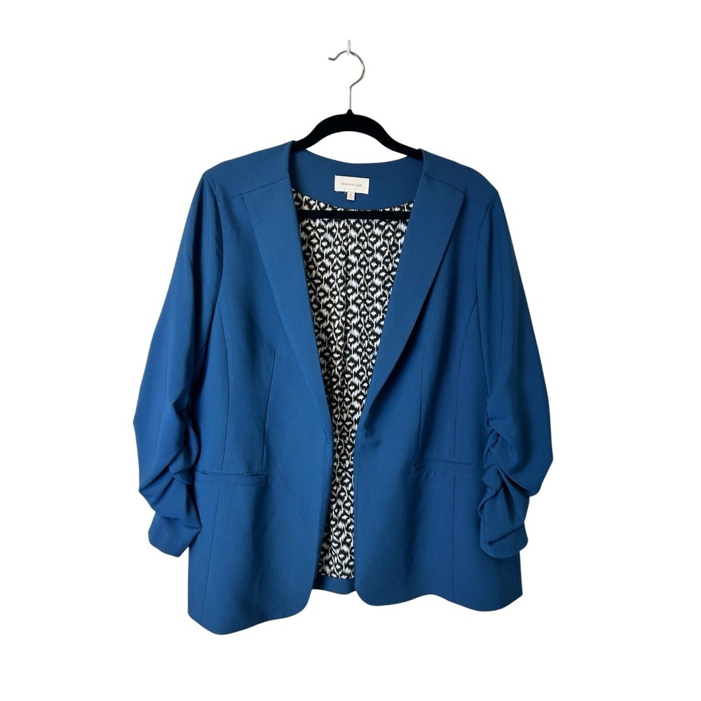 Skies Are Blue Teal‎ Blue Ruched 3/4 Sleeve Blazer Jacket Open Front Size XL